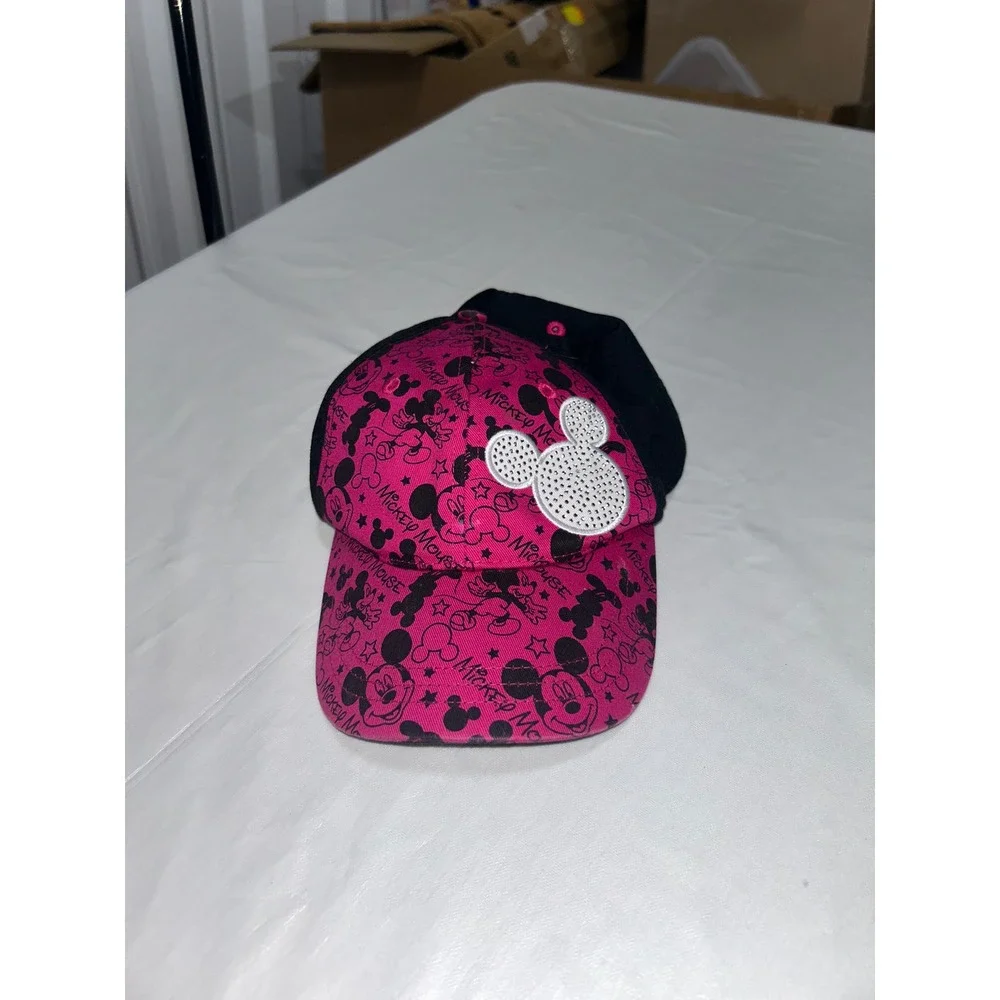 Disney Parks Mickey Mouse Pink Black Sequin‎ Youth Baseball Cap Hat Adjustable